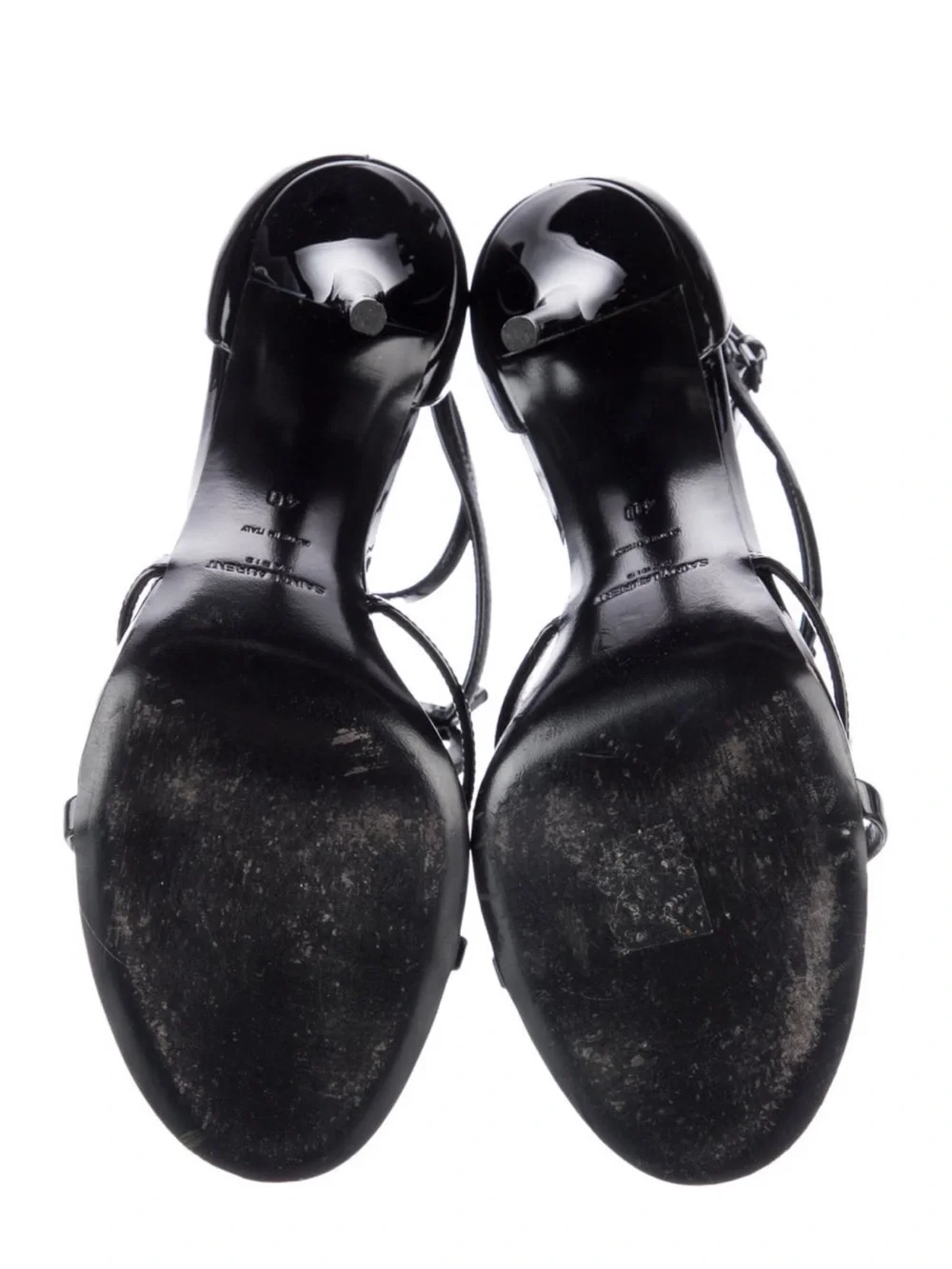 Saint Laurent Black Patent Strappy Heeled Sandals with YSL Logo - Picture 6 of 6
